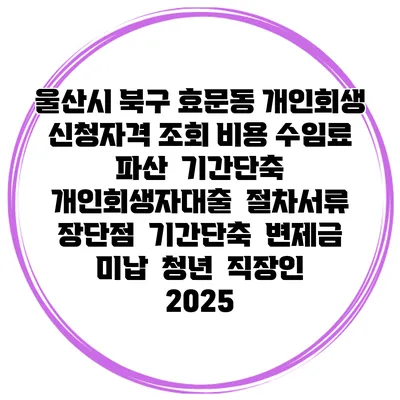 울산시 북구 효문동 개인회생 신청자격 조회 비용 수임료 | 파산 | 기간단축 | 개인회생자대출 | 절차서류 | 장단점 | 기간단축 | 변제금 미납 | 청년 | 직장인 2025