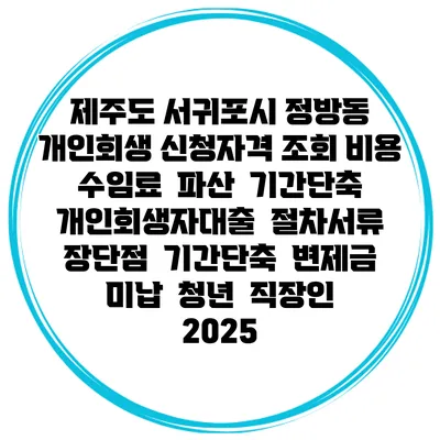 제주도 서귀포시 정방동 개인회생 신청자격 조회 비용 수임료 | 파산 | 기간단축 | 개인회생자대출 | 절차서류 | 장단점 | 기간단축 | 변제금 미납 | 청년 | 직장인 2025