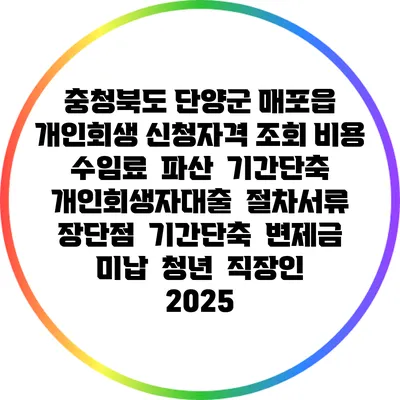 충청북도 단양군 매포읍 개인회생 신청자격 조회 비용 수임료 | 파산 | 기간단축 | 개인회생자대출 | 절차서류 | 장단점 | 기간단축 | 변제금 미납 | 청년 | 직장인 2025